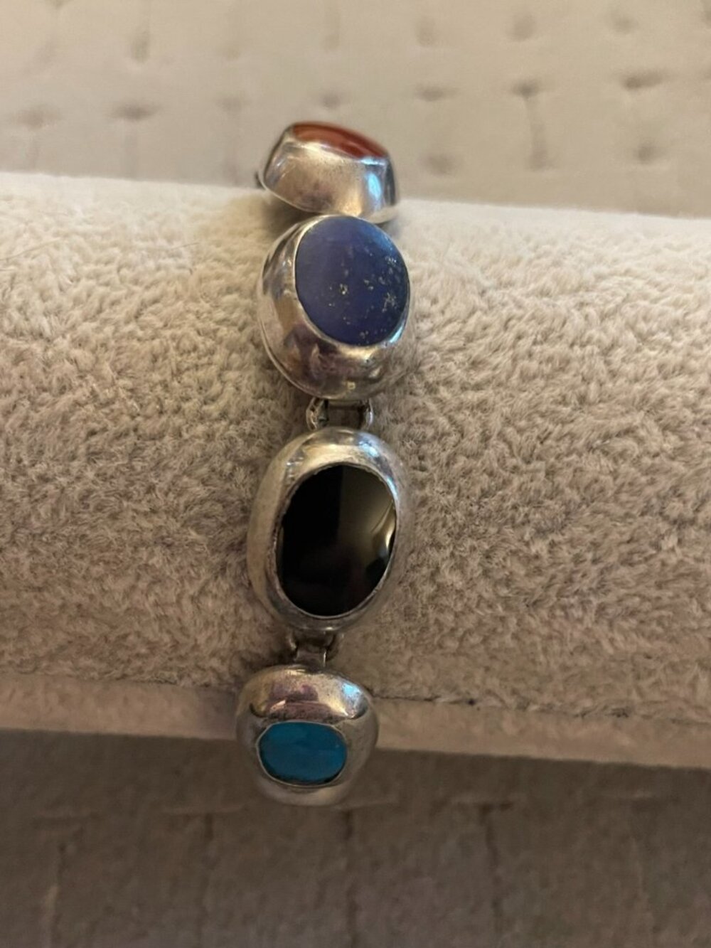 LAST Vintage TAXCO Bracelet Multi Stone 23 grams 7" 925 Mid Century Handmade - Picture 10 of 14